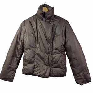 GAP Brown Down Puffer Jacket Size XS Snap Button Double Breasted Y2K